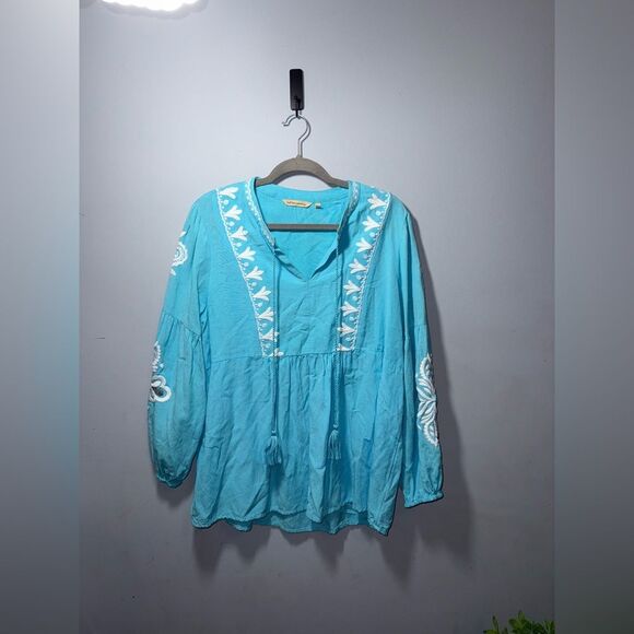 Soft Surroundings Women’s Embroidered & Beaded Blue Marissa Blouse Size L EUC - Picture 2 of 10